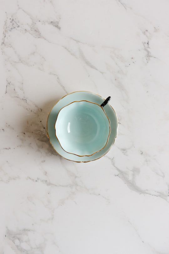 1930s double warrant paragon black and robin's egg blue teacup