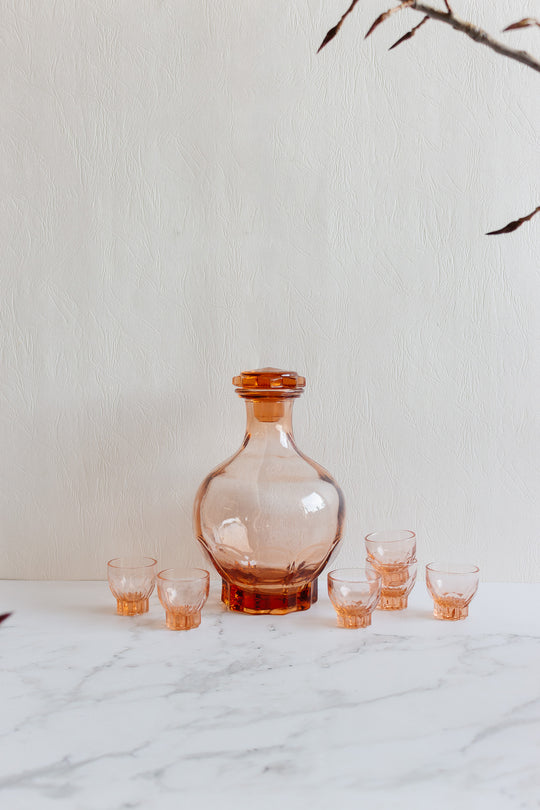 1950s french pink rosaline decanter set