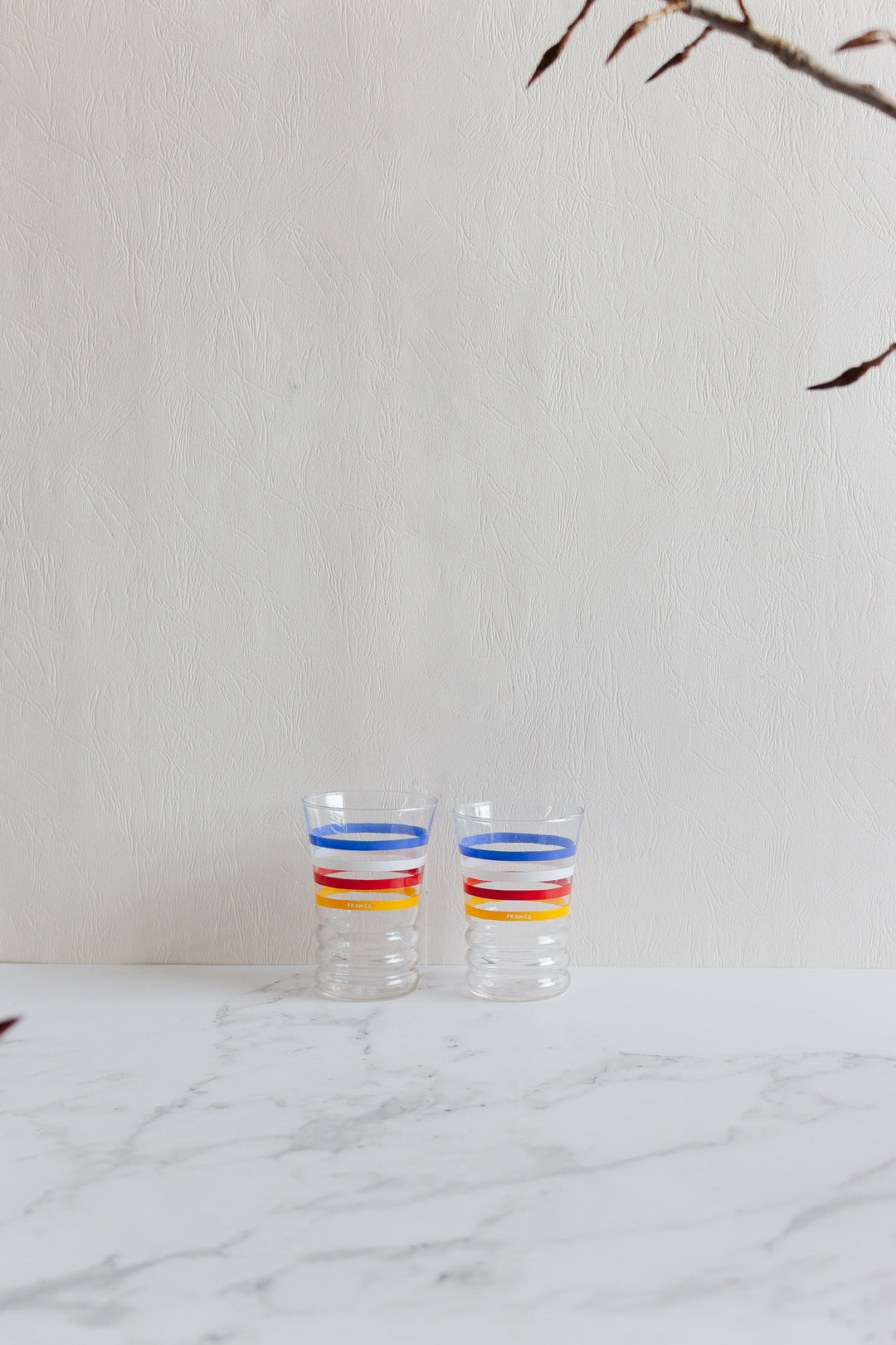 vintage "france" striped juice glass pair