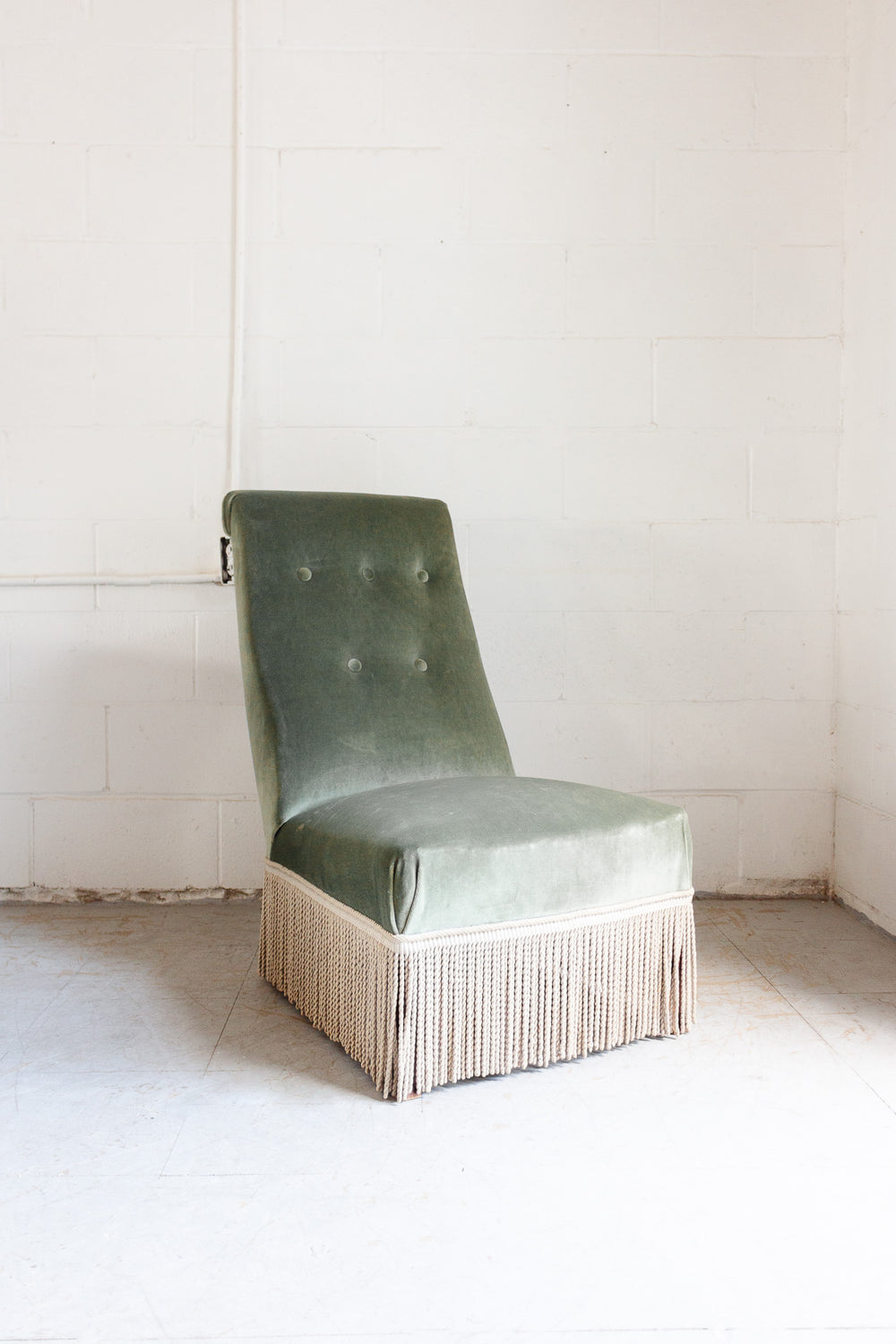 Napoleon III french velvet slipper chair with fringe