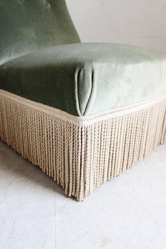 Napoleon III french velvet slipper chair with fringe
