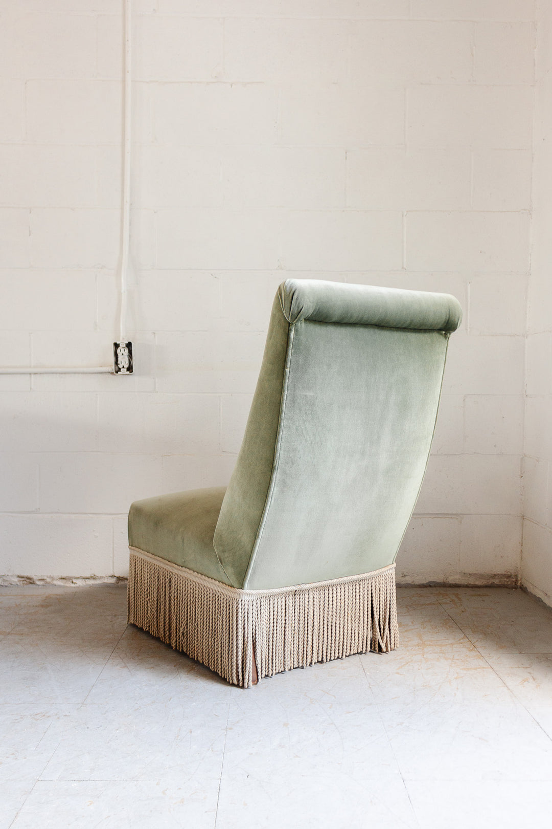 Napoleon III french velvet slipper chair with fringe