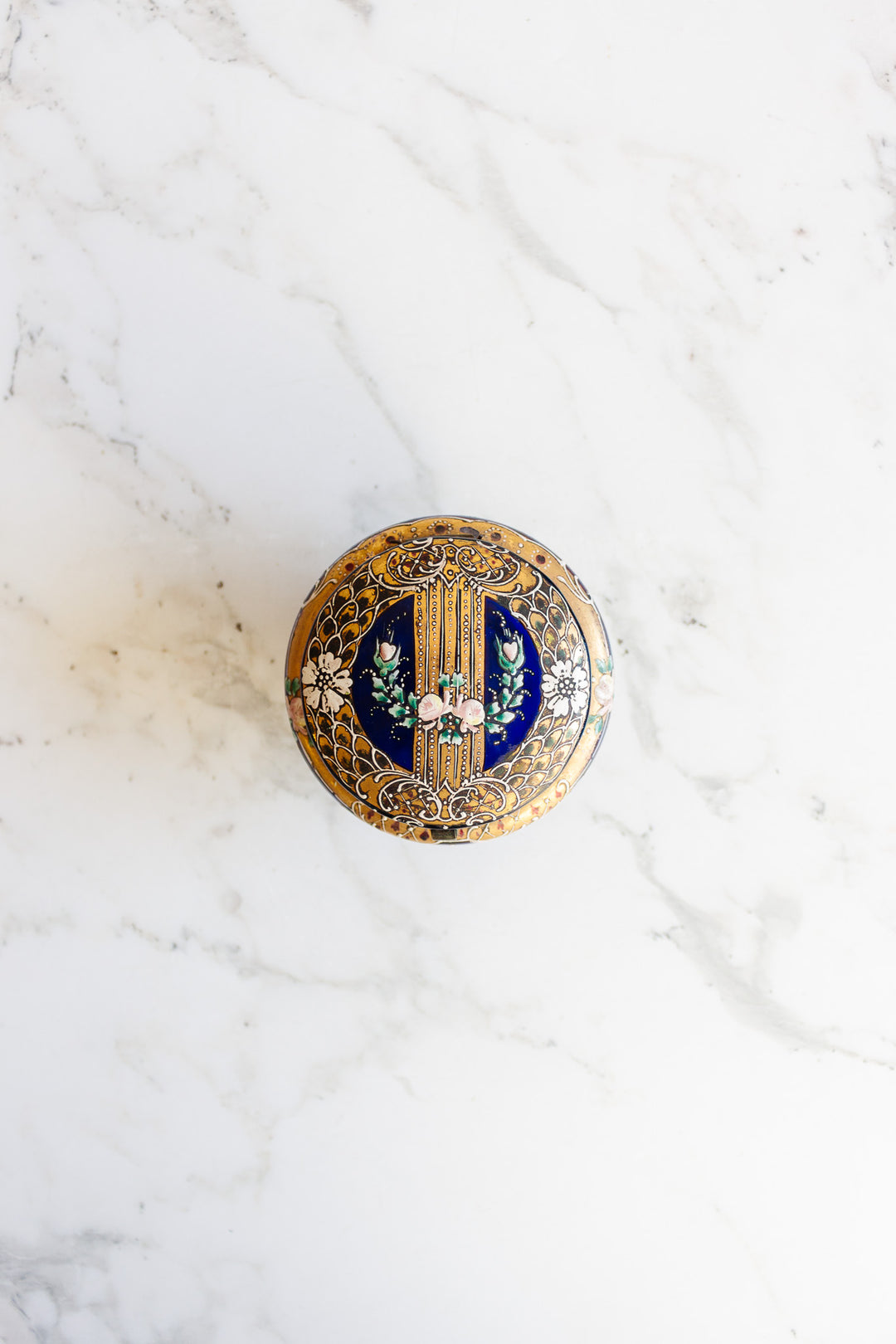 circa 1880 - 1900 cobalt blue moser glass and bronze trinket box