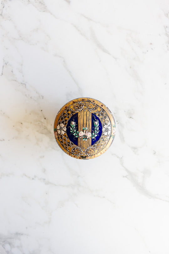 circa 1880 - 1900 cobalt blue moser glass and bronze trinket box