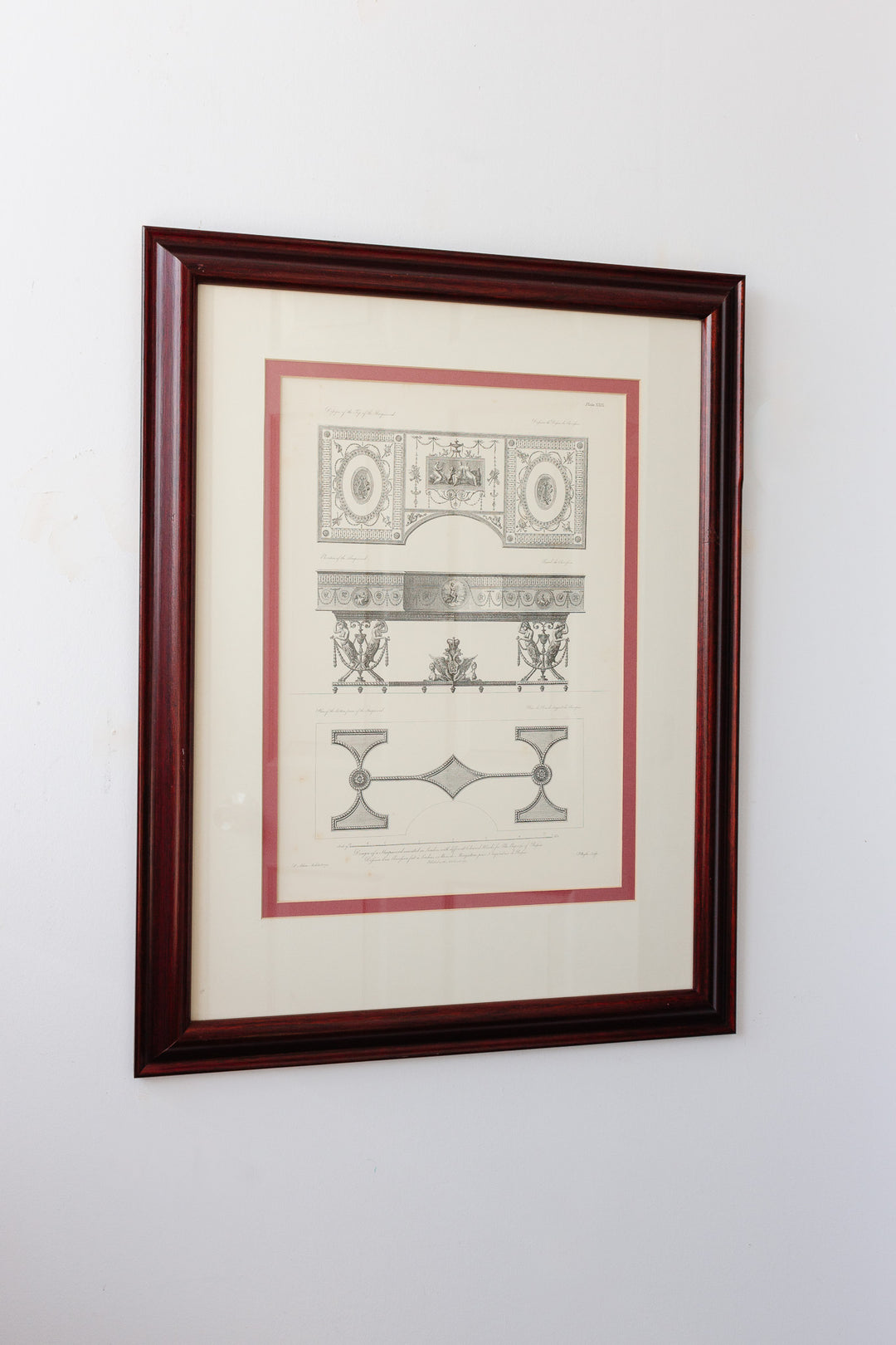 antique french architectural framed engraving