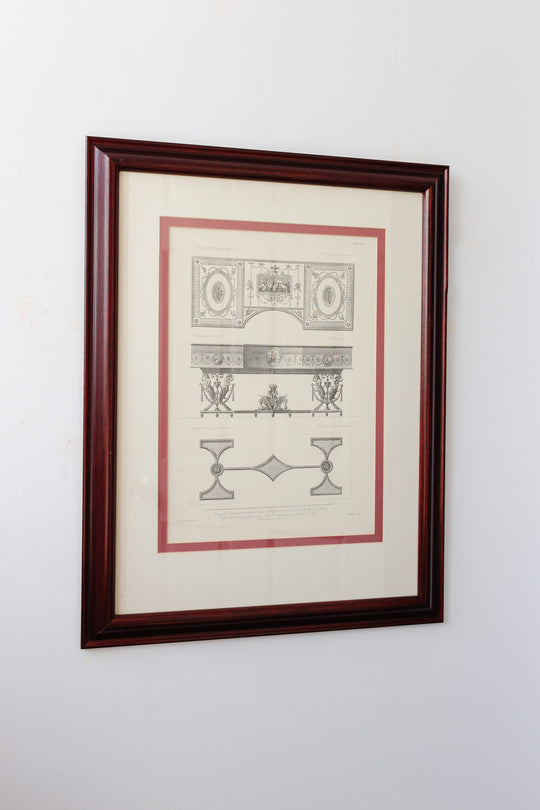 antique french architectural framed engraving