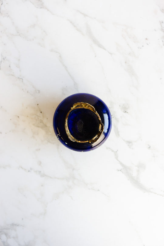 circa 1880 - 1900 cobalt blue moser glass and bronze trinket box