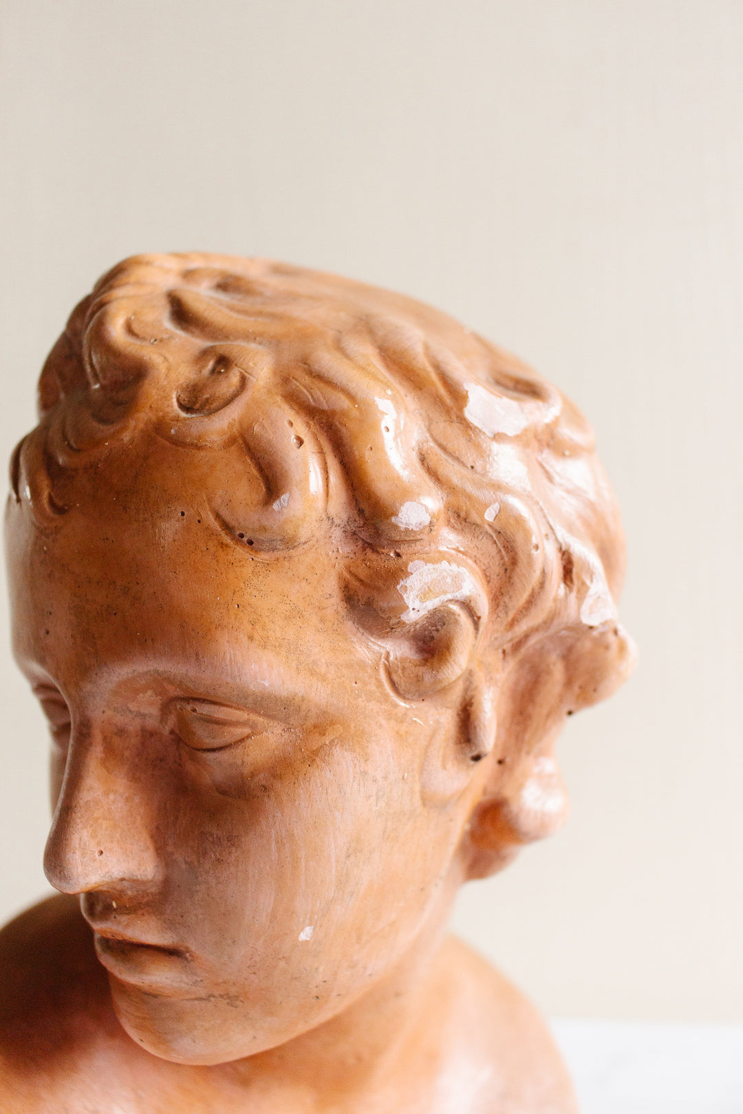 vintage French signed plaster bust, “le jeune homme”