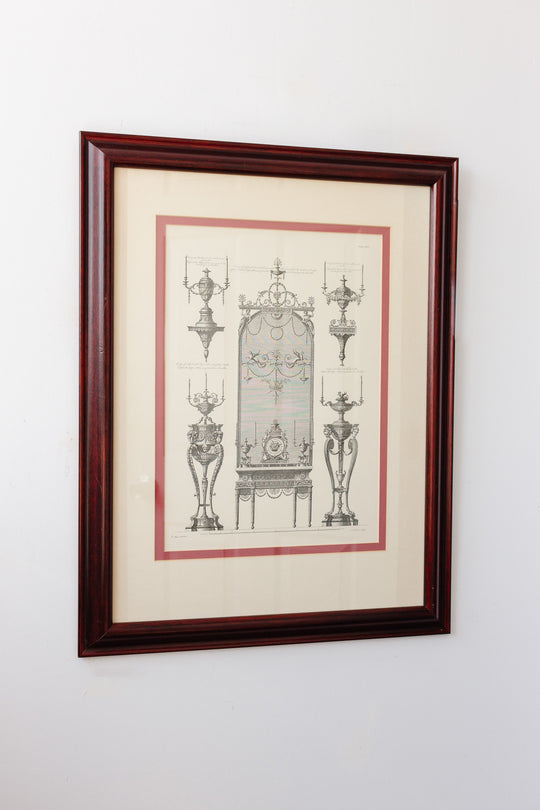 antique french architectural framed engraving