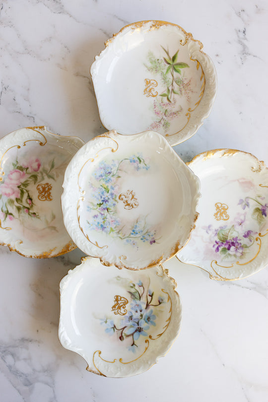 set of 5 rare antique french elite limoges bowls