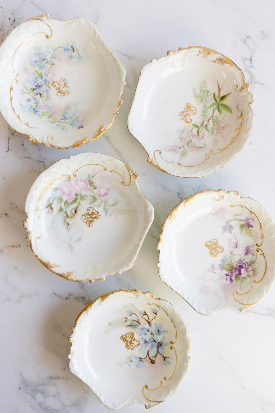 set of 5 rare antique french elite limoges bowls