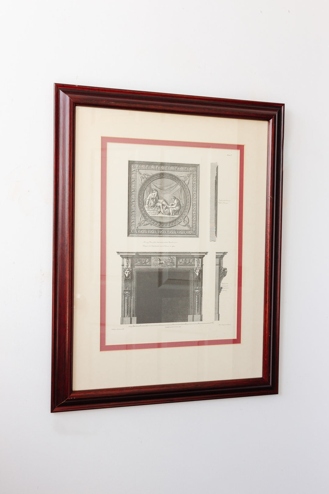 antique french architectural framed engraving