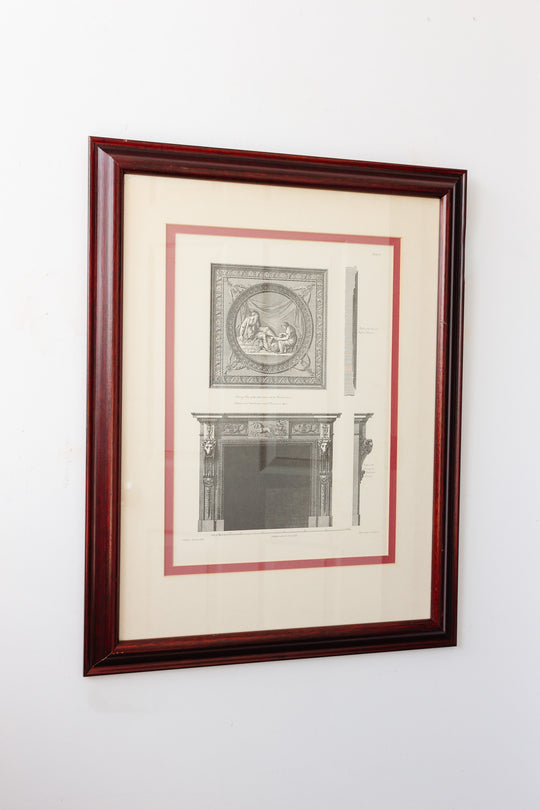 antique french architectural framed engraving