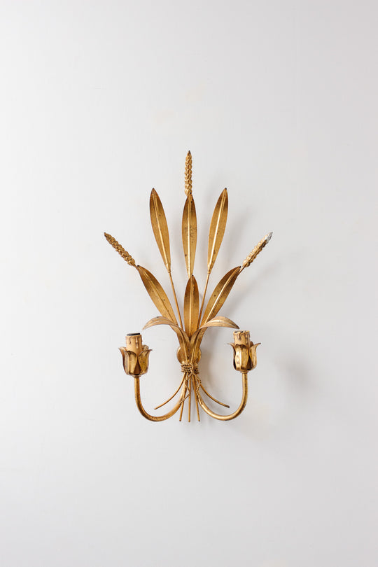 1970s italian foliate gilt sheath sconce