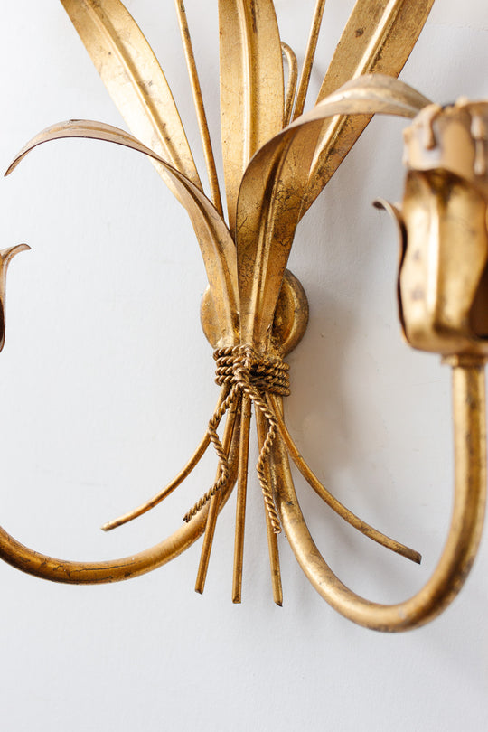 1970s italian foliate gilt sheath sconce