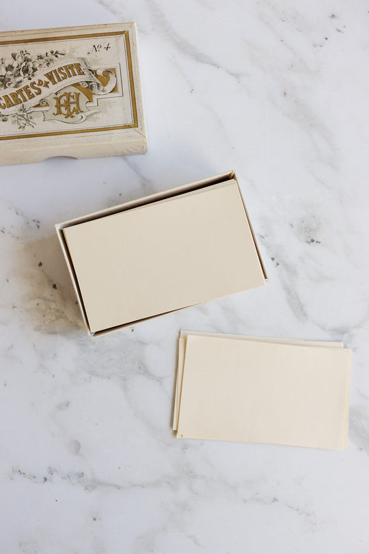 antique box of unused "cartes de visite" (visiting cards) in original illustrated box