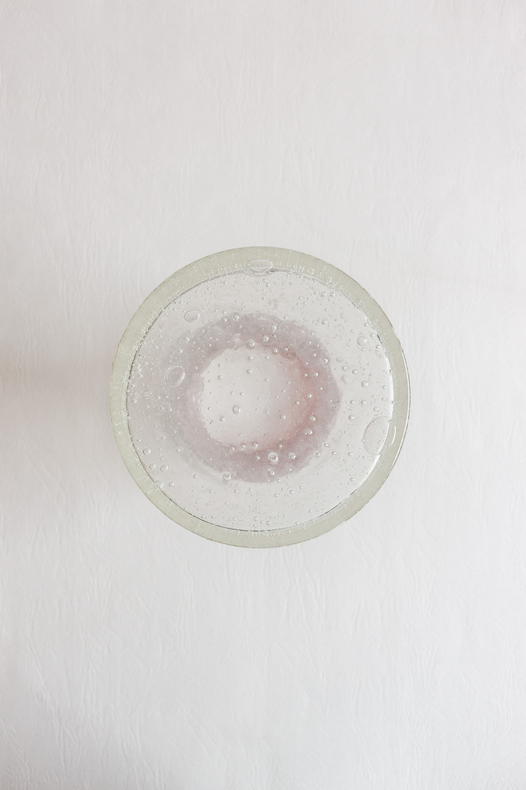 vintage french hand blown pink rimmed vase in the style of biot