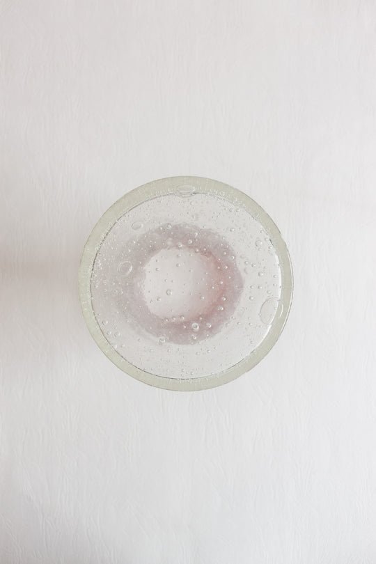 vintage french hand blown pink rimmed vase in the style of biot
