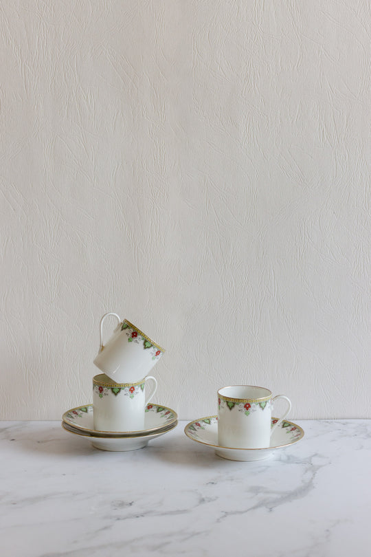 turn of the century limoges porcelain by A. Lanternier & Cie demiatasse cups, set of 3