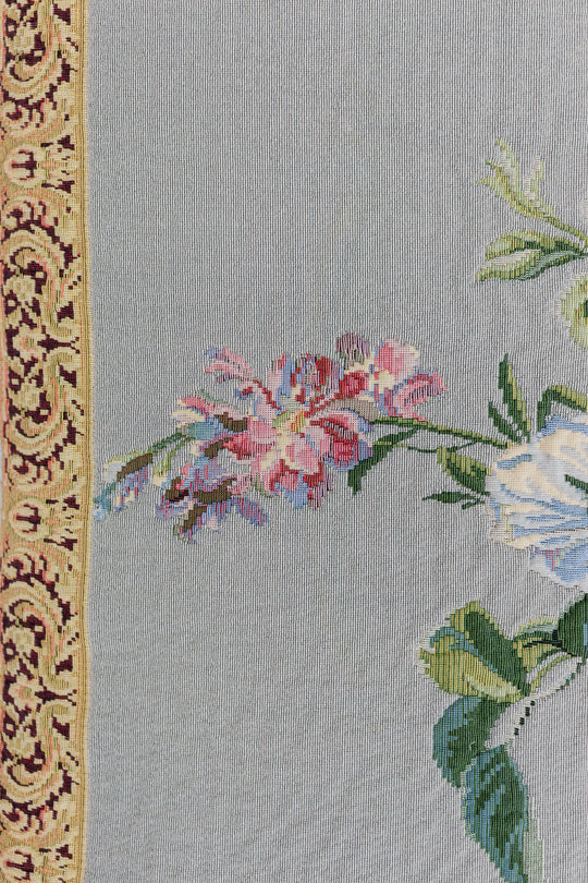 vintage french floral tapestry with gilt wood hanging rod