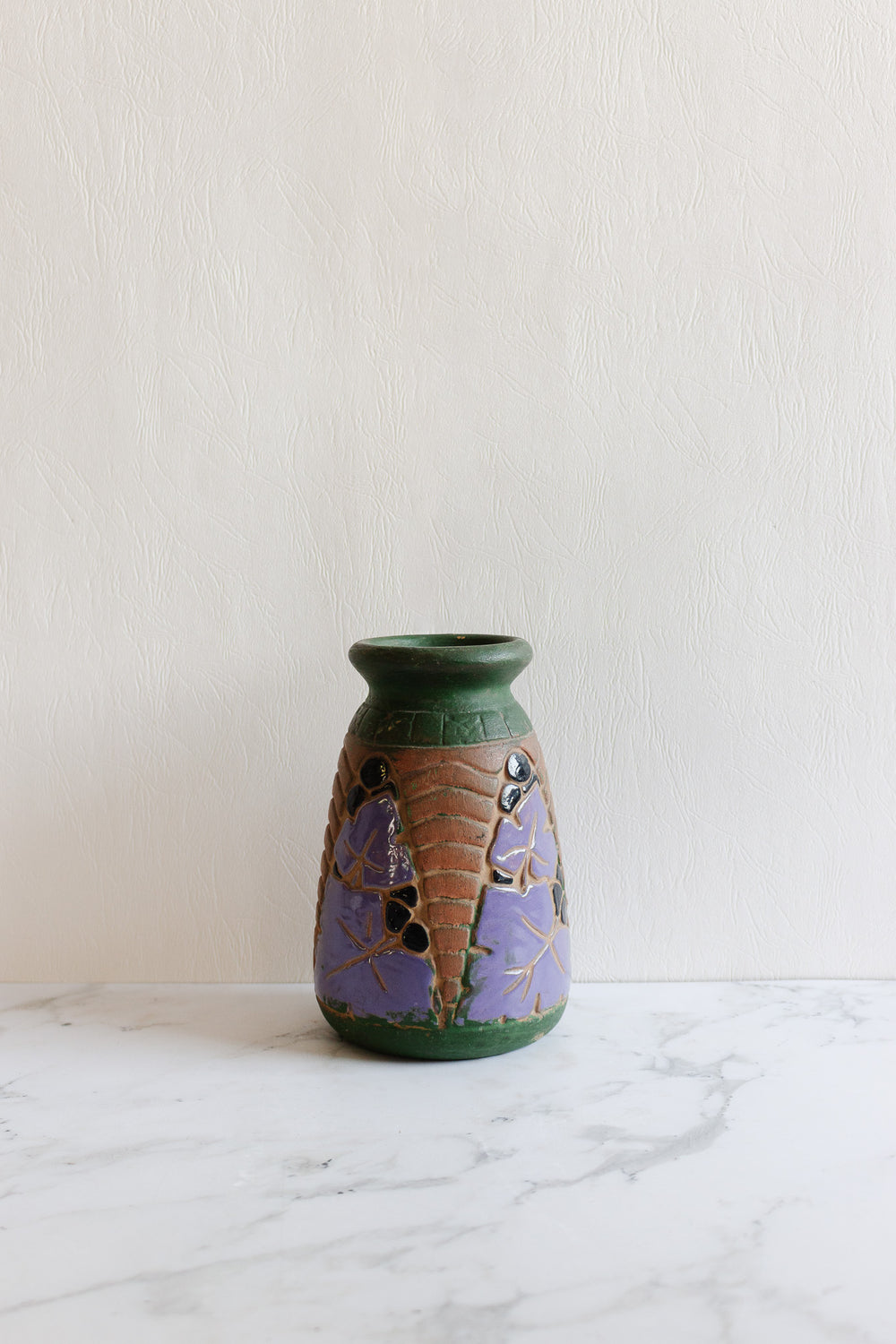 vintage french hand painted artisan stoneware vase