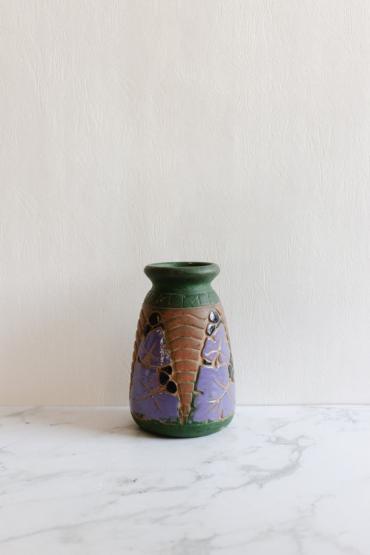 vintage french hand painted artisan stoneware vase