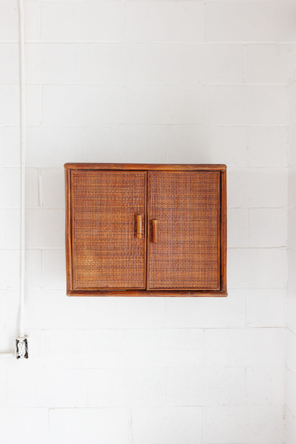 1970s french artisan made bamboo and rattan cabinet