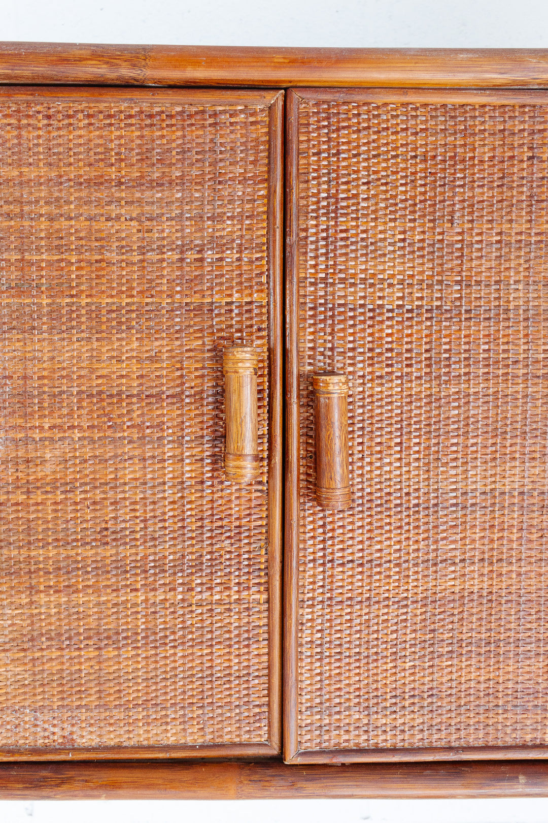 1970s french artisan made bamboo and rattan cabinet