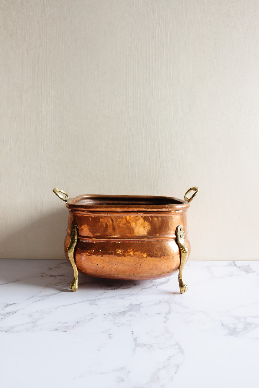 turn of the century English copper and brass firewood vessel