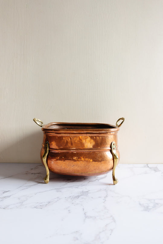 turn of the century English copper and brass firewood vessel