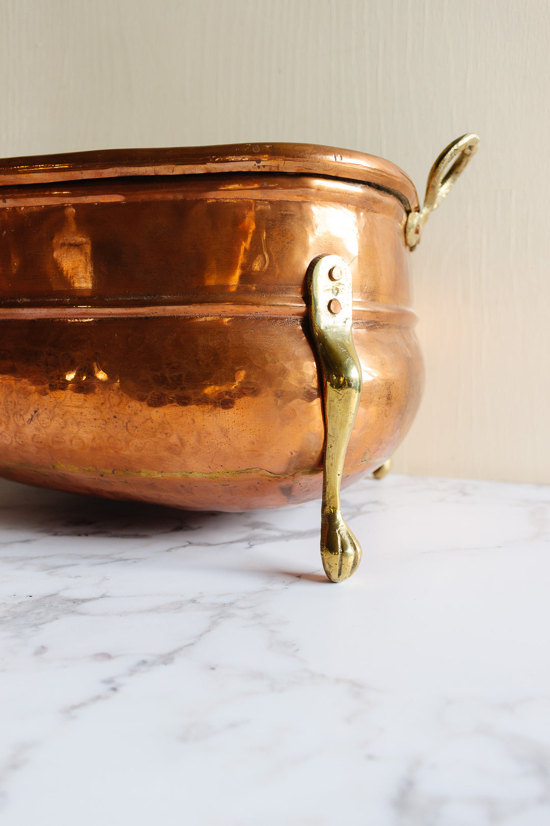 turn of the century English copper and brass firewood vessel