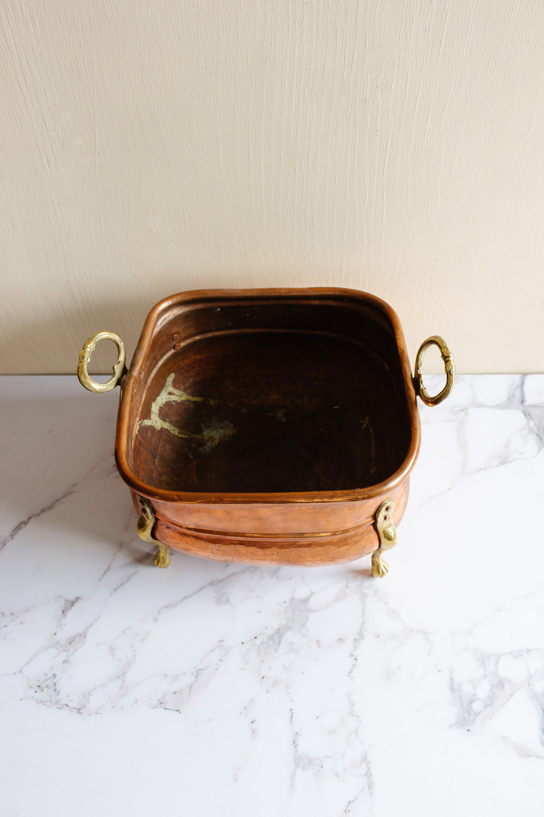 turn of the century English copper and brass firewood vessel