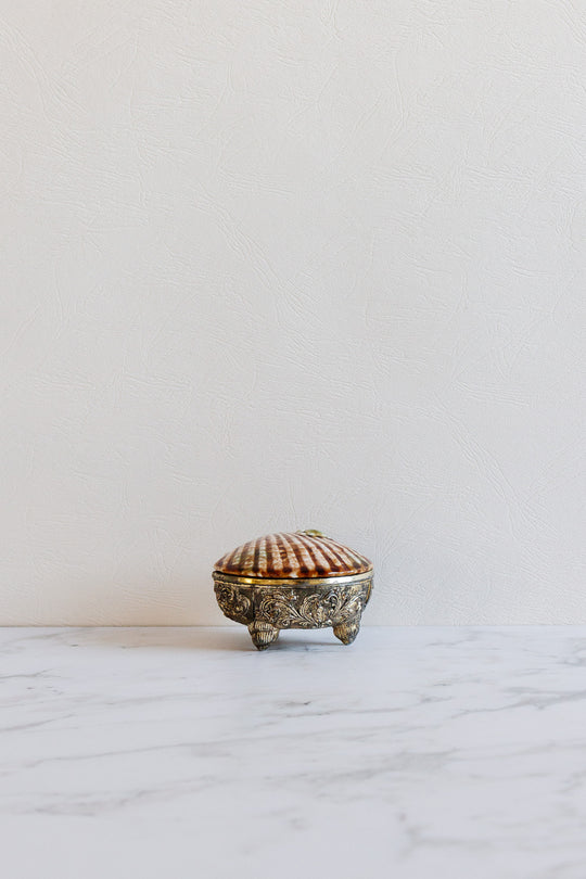 vintage french ceramic and metal clamshell box