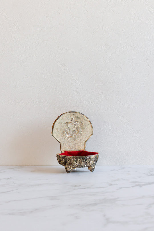 vintage french ceramic and metal clamshell box