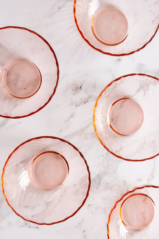 vintage french "rosaline" pink bowls, set of 5