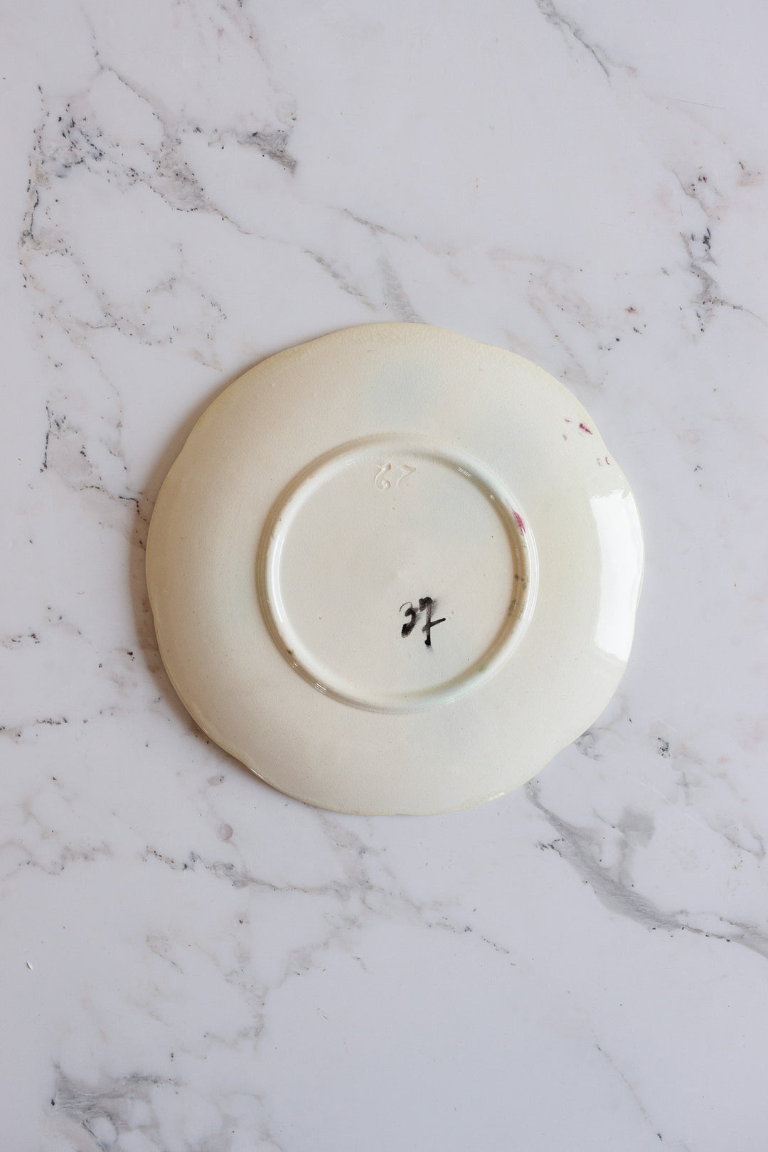 antique french hand painted floral majolica plates, set of 2