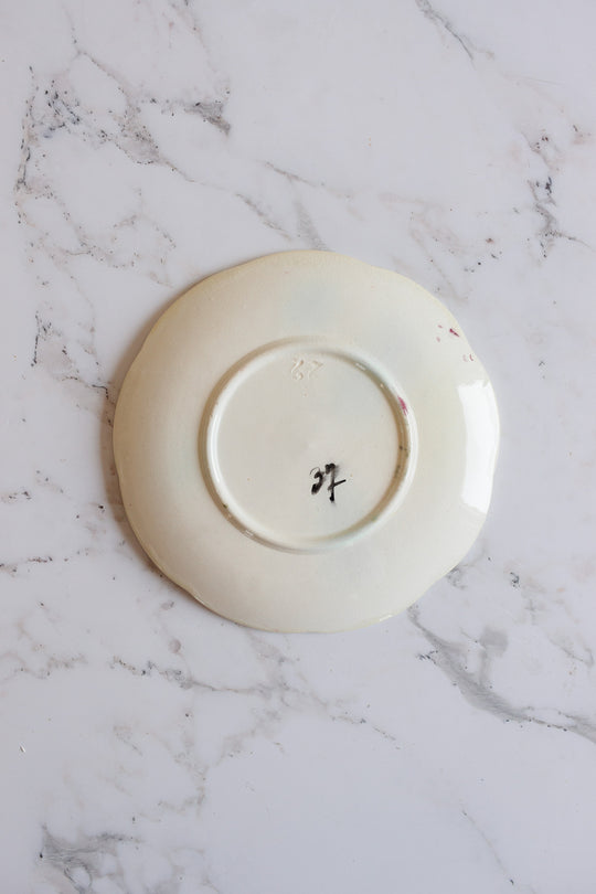 antique french hand painted floral majolica plates, set of 2