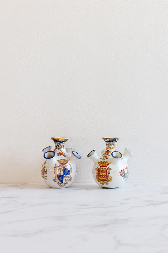 antique french pair of petite handpainted tulipières