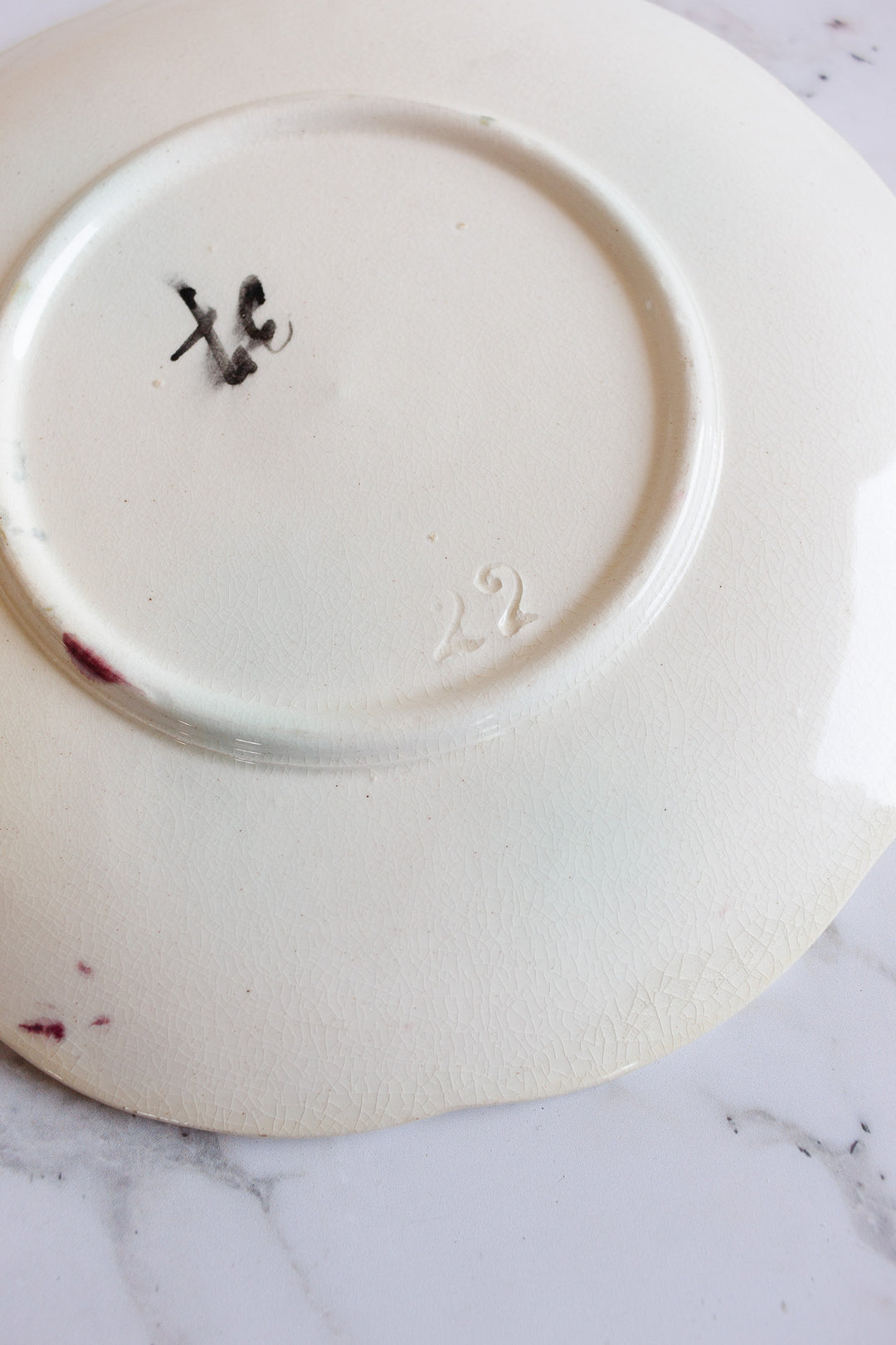 antique french hand painted floral majolica plates, set of 2