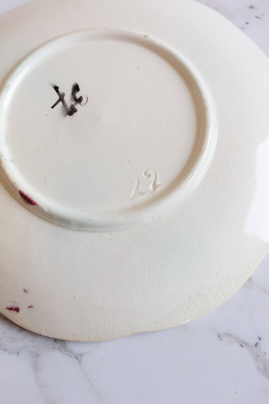 antique french hand painted floral majolica plates, set of 2