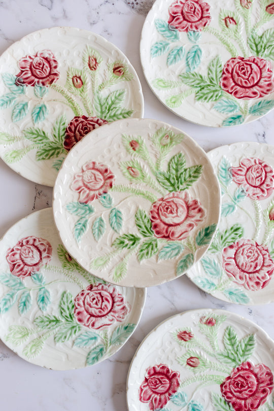 turn of the century French majolica rose plates