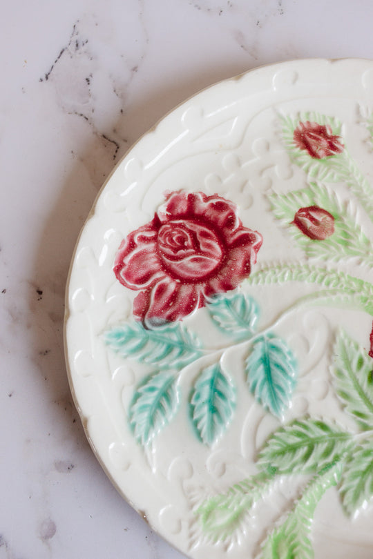 turn of the century French majolica rose plates