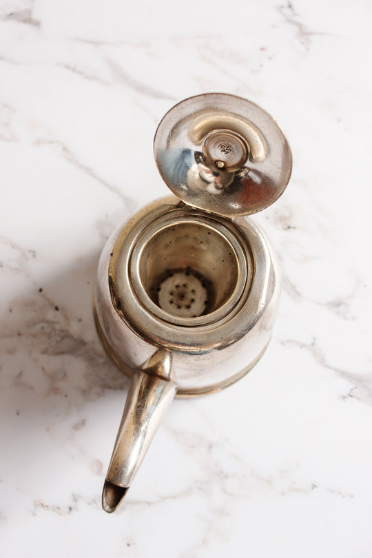 turn of the century French Felix Frères individual silver tea pot & infuser