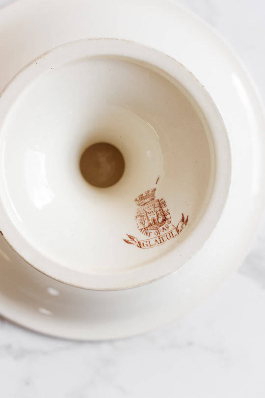 turn of the century porcelaine opaque de gien "glaïeul" polychrome compotier