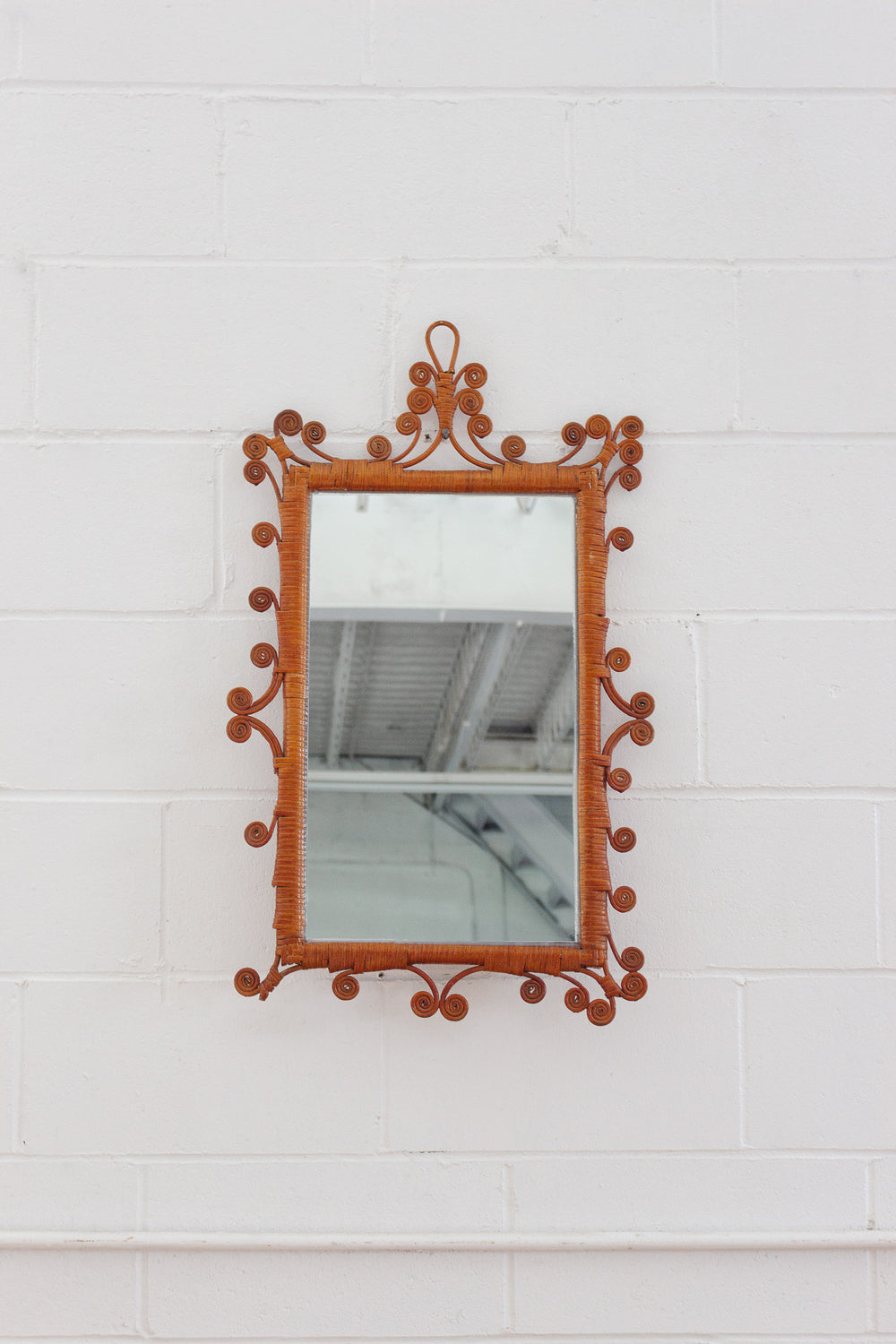 vintage french whimsical rattan mirror