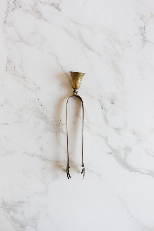 vintage french brass sugar cube claw tongs with bell
