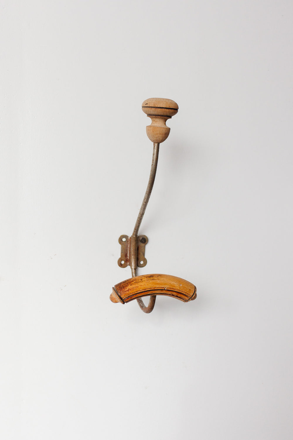 antique french wood and cast iron coat hook, blonde