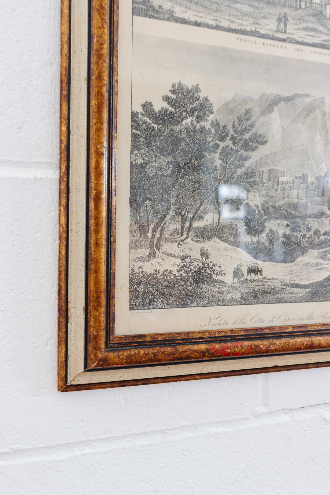 antique italian extra large vertical etching