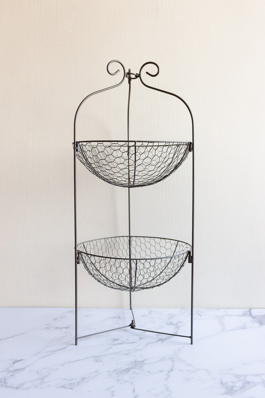 vintage French farmhouse tiered wirework basket