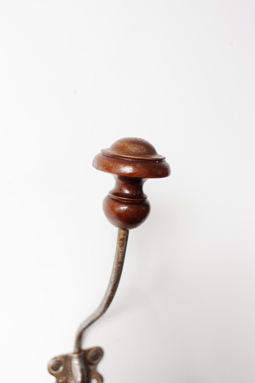 antique french wood and cast iron coat hook, mahogany